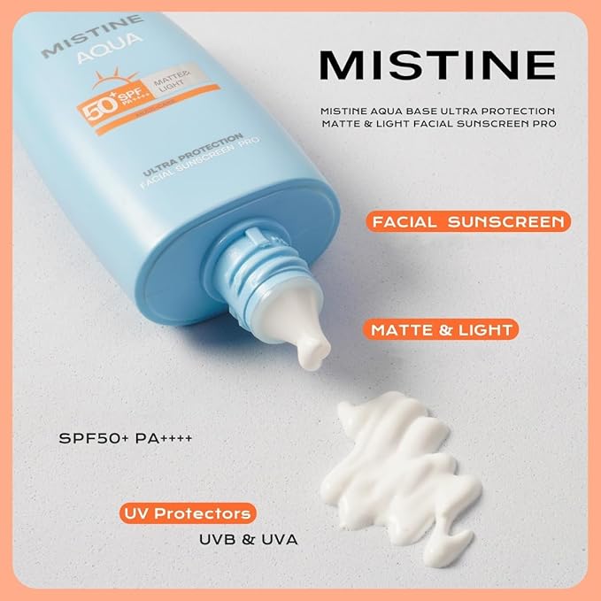 MISTINE Aqua Base Ultra Protection Matte & Light Facial Sunscreen Pro SPF50 PA ++++ - TokTok Beauty