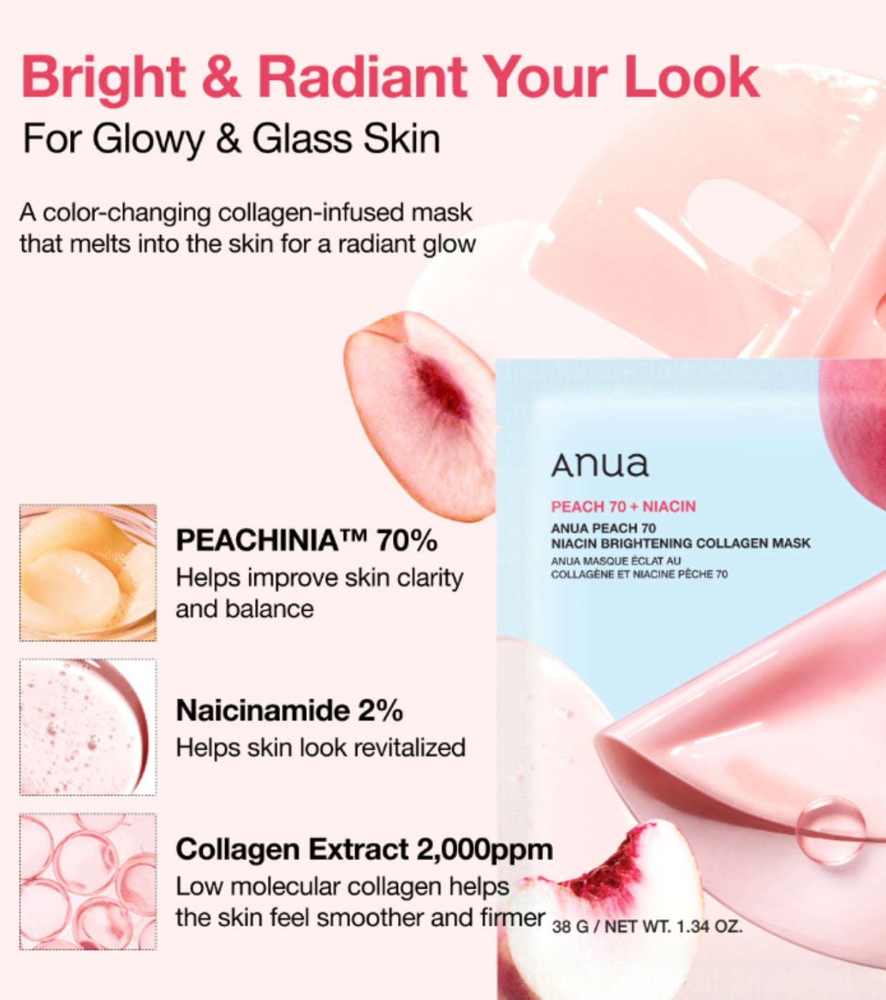 Anua Collagen Mask [Peach 70 Niacin Brightening] - TokTok Beauty