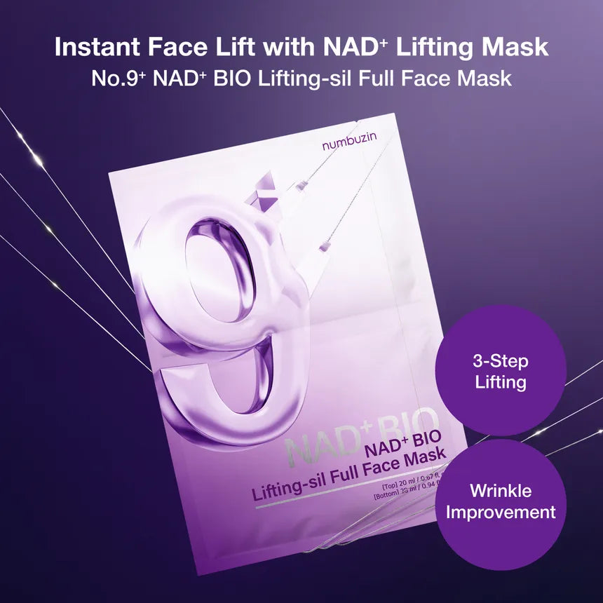 numbuzin No.9 NAD Bio Lifting Full Cover Facial Mask - 1 Box of 4 Sheets - TokTok Beauty