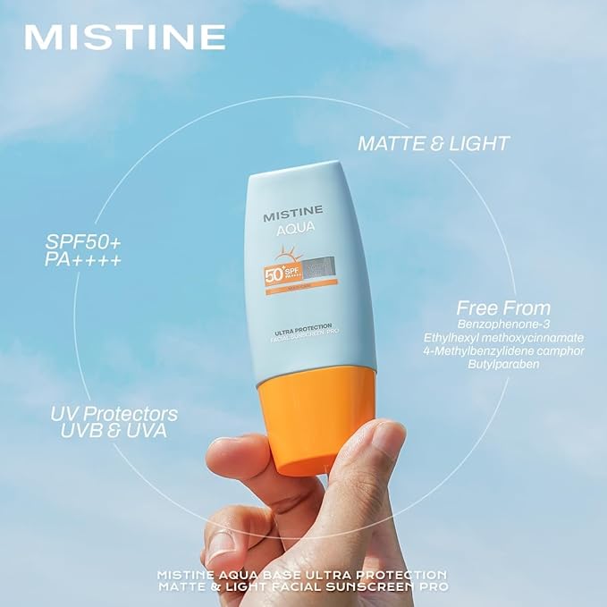 MISTINE Aqua Base Ultra Protection Matte & Light Facial Sunscreen Pro SPF50 PA ++++ - TokTok Beauty